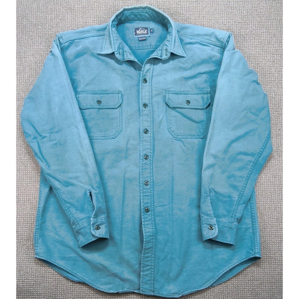 Vintage 80s Woolrich Chamois Cloth Shirt Mens XL Long Made in USA Worn As Is